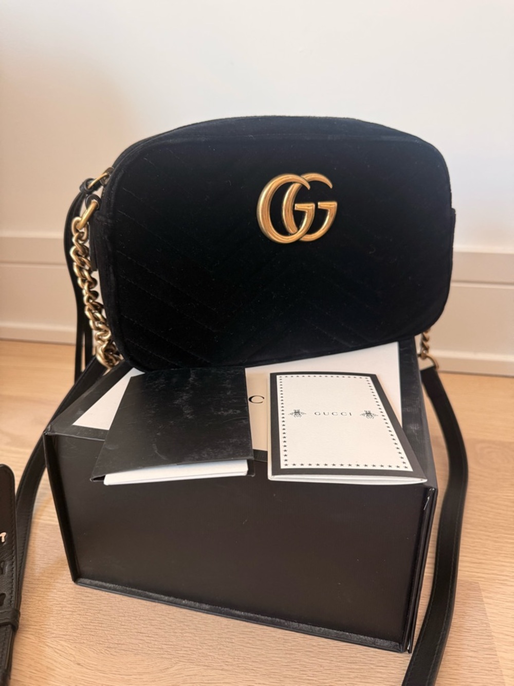 Gucci Black Velvet GG Camera Crossbody Bag with Gold Hardware - Picture 9 of 10